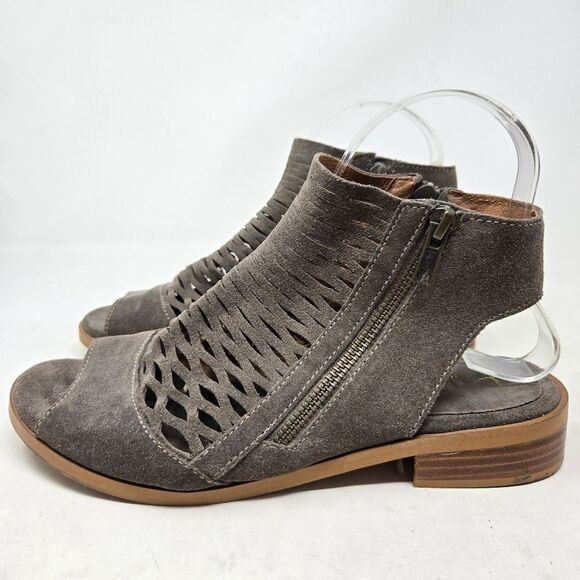 DIBA True Stylish Gray Suede Western Peep Toe Sandal Bootie Size 8 - Picture 3 of 9